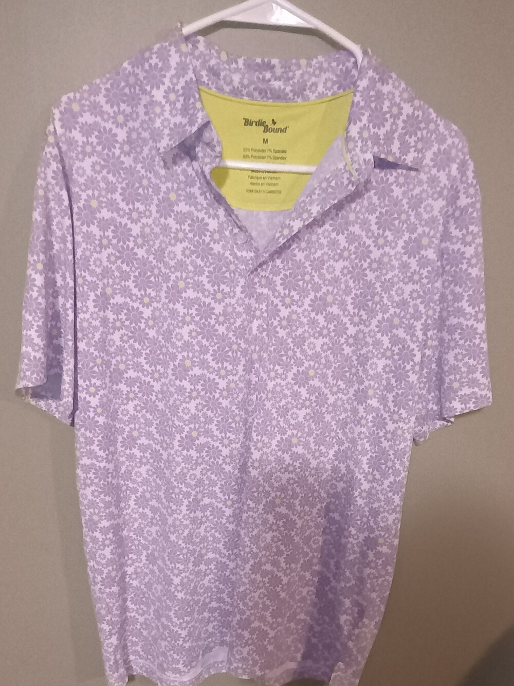 Birdie Bound Men's Purple Daisy Performance Golf Polo Shirt - Size M